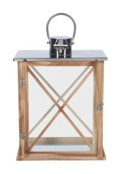 Schlussverkauf 🌟 GALERIA Home Holz-Laterne, 42 Cm BRAUN/ SILBER 🤩