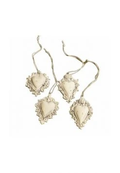 Auslauf 🎉 LOBERON Weihnachtsschmuck 4er Set Hearts Antikweiß Antikweiß ❤️